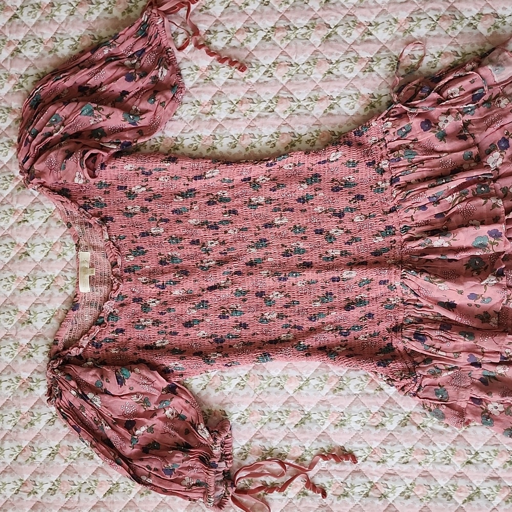 Loveshackfancy Violet Hollywood Pink Floral Smocked Dress with Ruffle Hem XS - Picture 11 of 17
